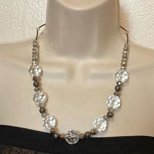 Chunky Faceted Clear Glass Crystals and Silver Tone Necklace